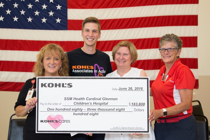 Kohl's presents a check for $183,808 to SSM Health Cardinal Glennon Children's Hospital