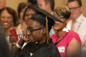 Cardinal Glennon kid Shaun Patterson at his graduation ceremony inside the hospital