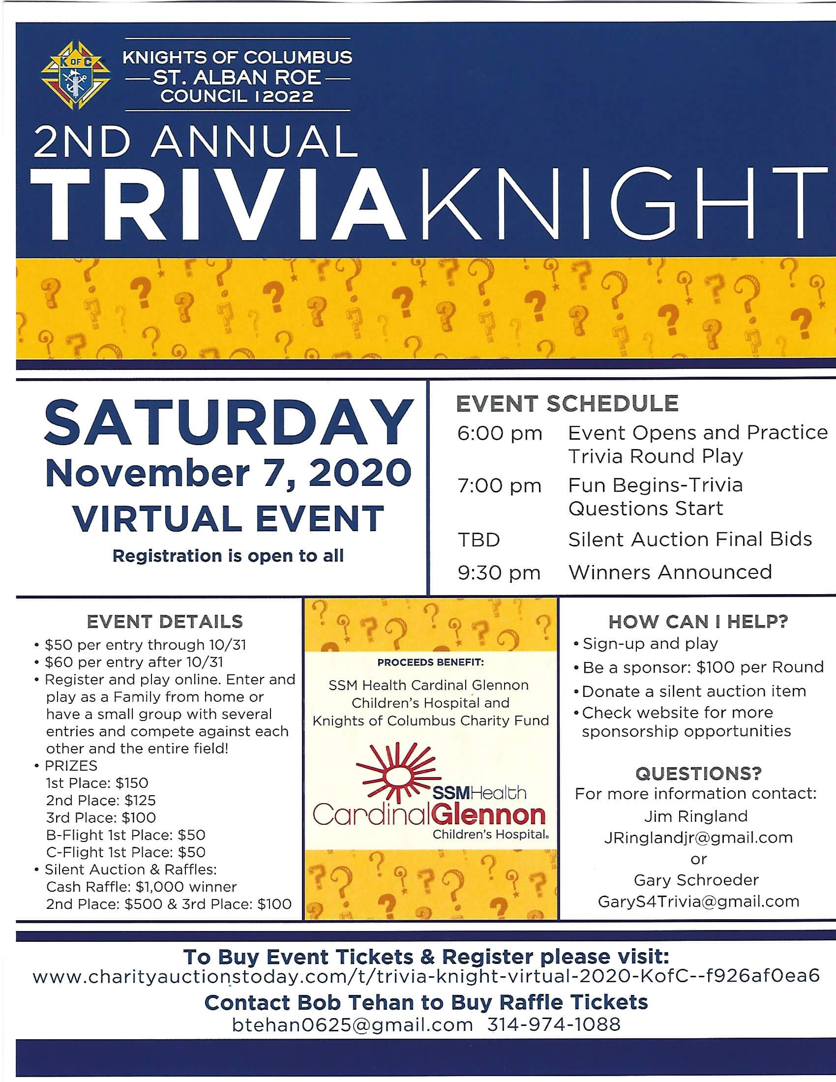 Knights of Columbus Trivia Knight flyer - Saturday, November 7 (Click to Register)