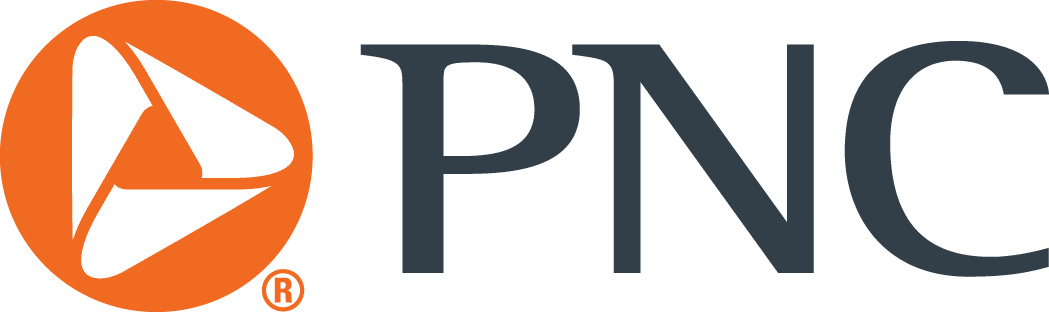 PNC logo with orange circle and segmented white triangle to the left