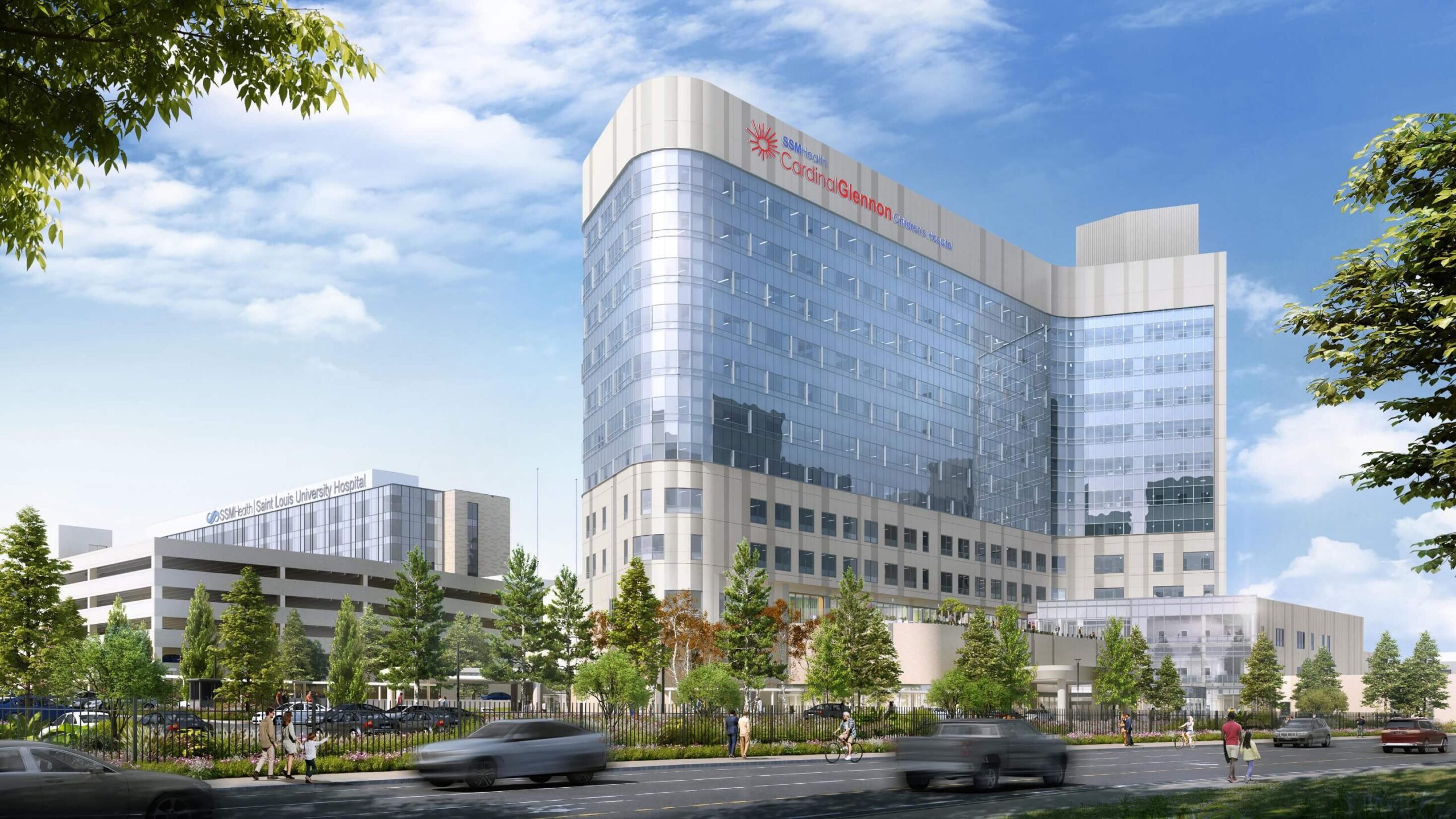New Cardinal Glennon Children's Hospital rendering at Chouteau and Grand