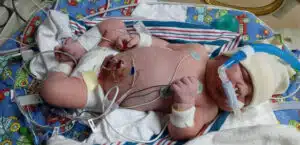 Easton - laying in hospital bed before heart surgery