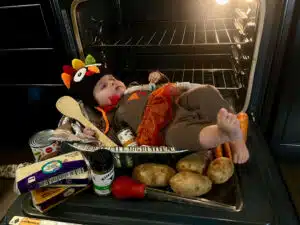 Josie dressed as Thanksgiving Day turkey
