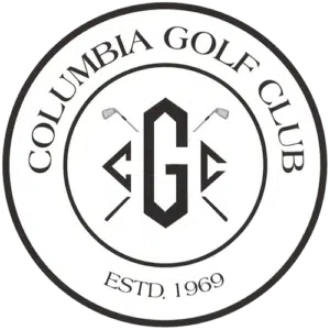 Columbia Golf Club Estd. 1969 - circle logo with centered monogram CGC in front of crossing golf clubs
