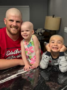 Cardinal Glennon patient Bristol with dad and brother - all shaved heads