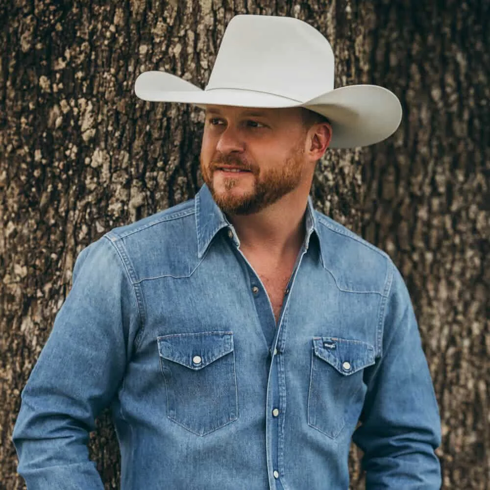 Cody Johnson promotional picture - denim shirt, cowboy hat
