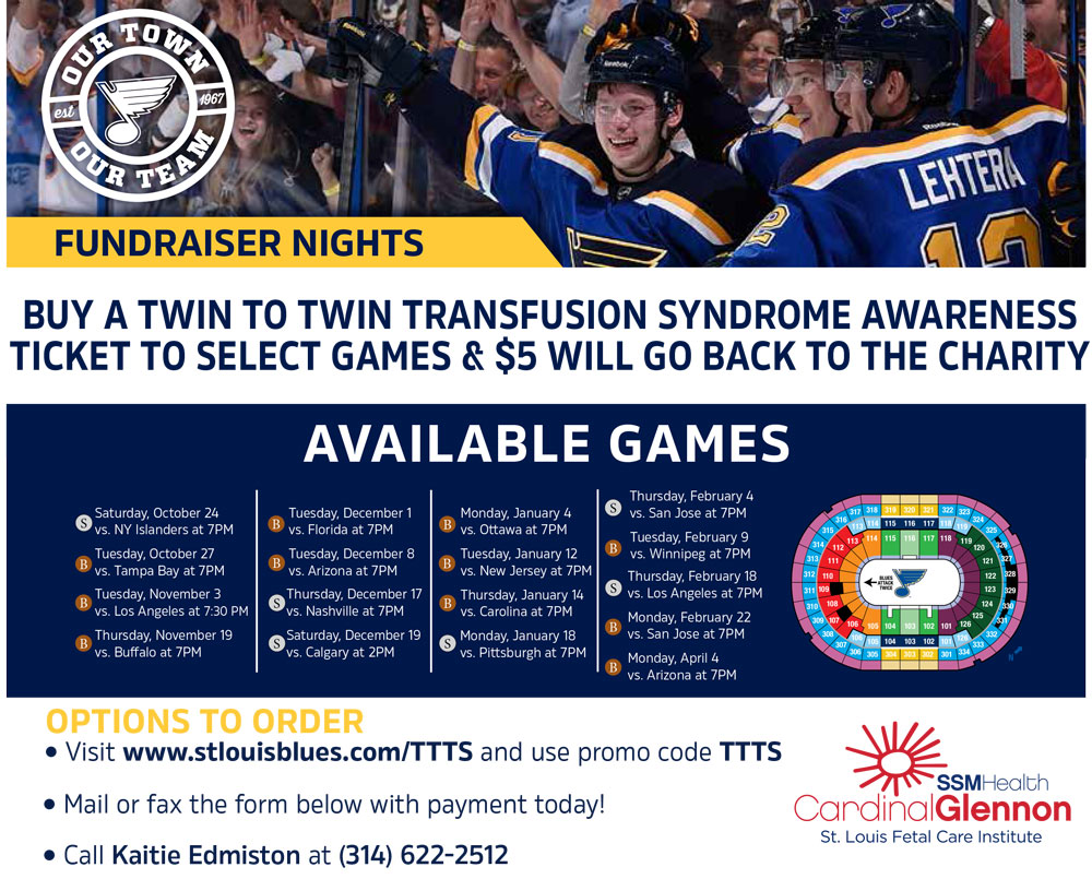 Buy a Twin to Twin Transfusion Syndrome Awareness ticket to select games and $5 will go back to the charity