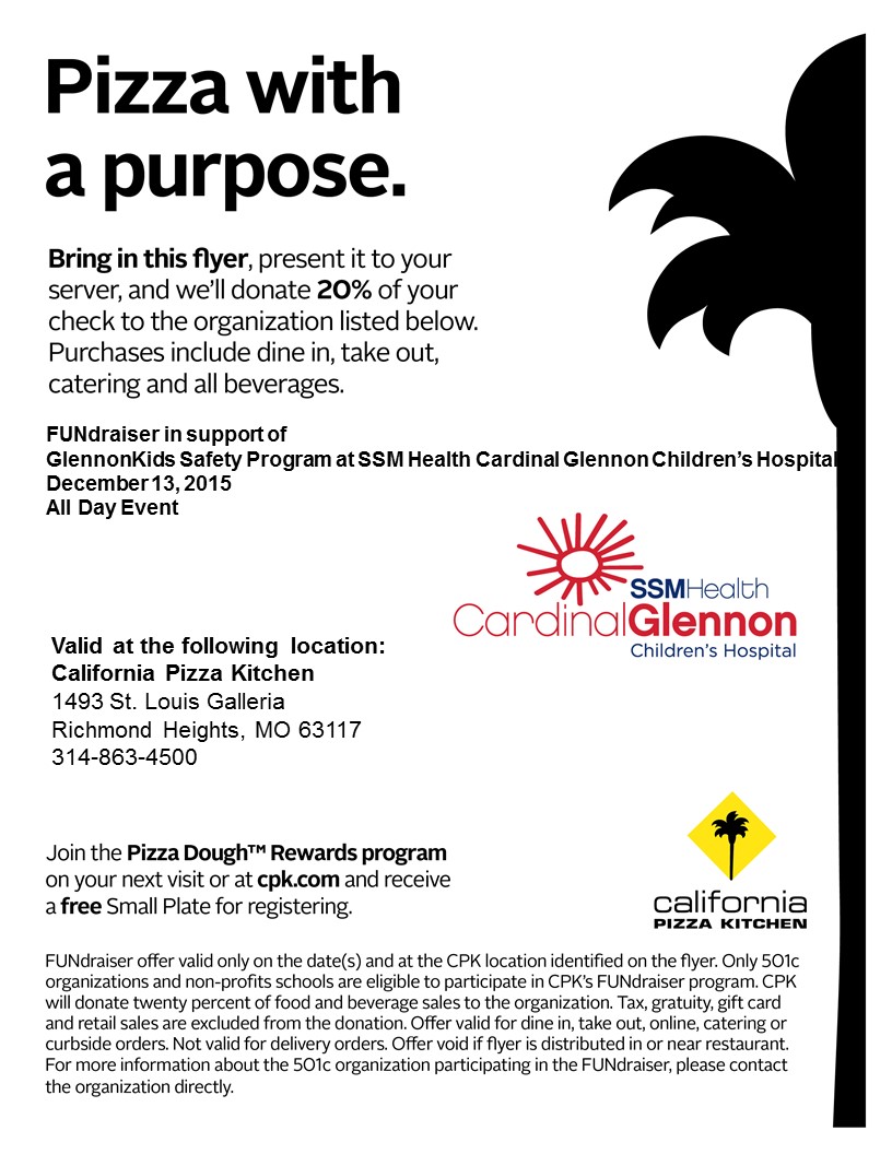 California Pizza Kitchen - Pizza with a Purpose benefiting SSM Health Cardinal Glennon Children's Hospital